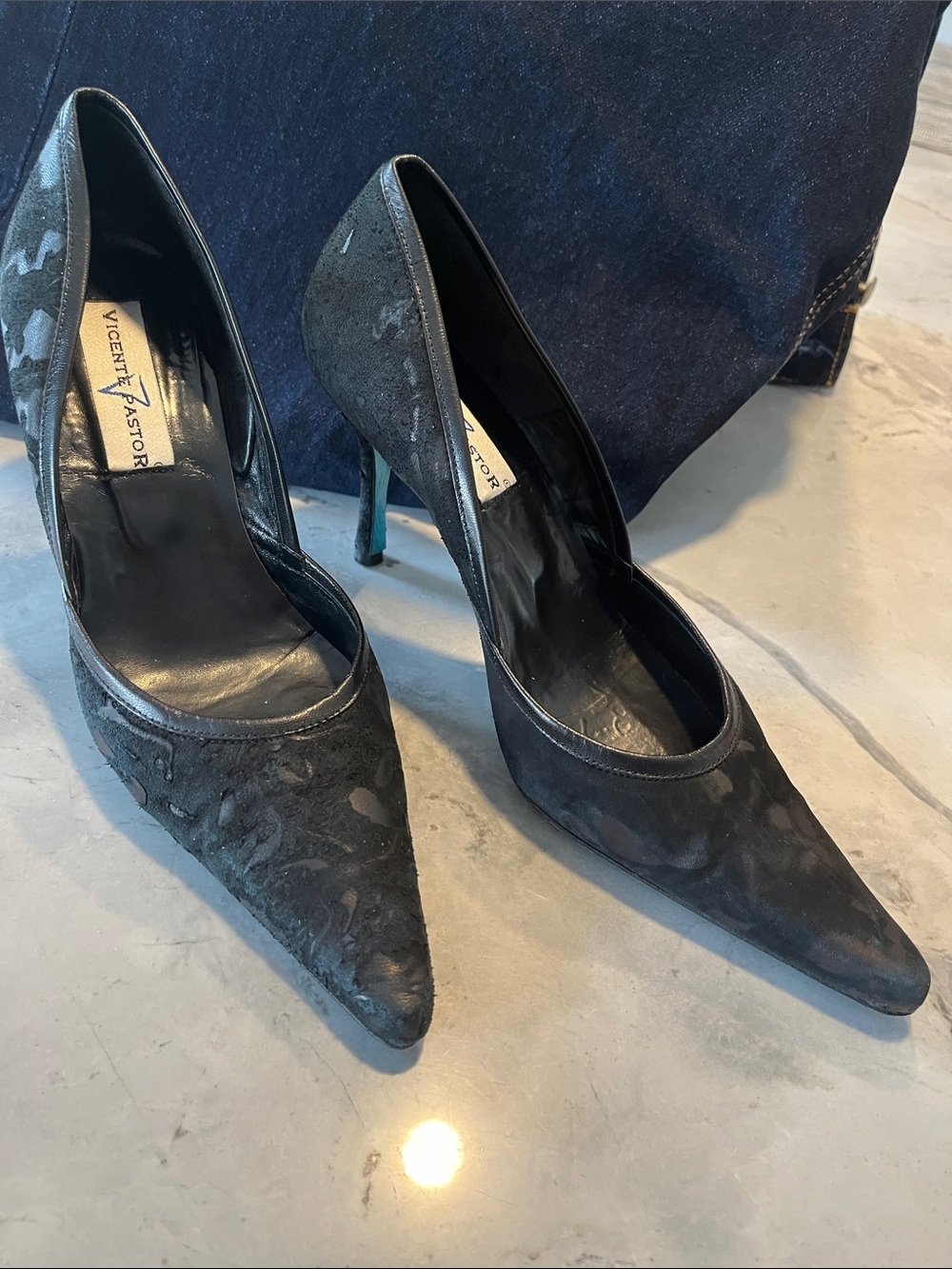 Classy and Chic Embossed Suede Leather High Heels Pumps.
